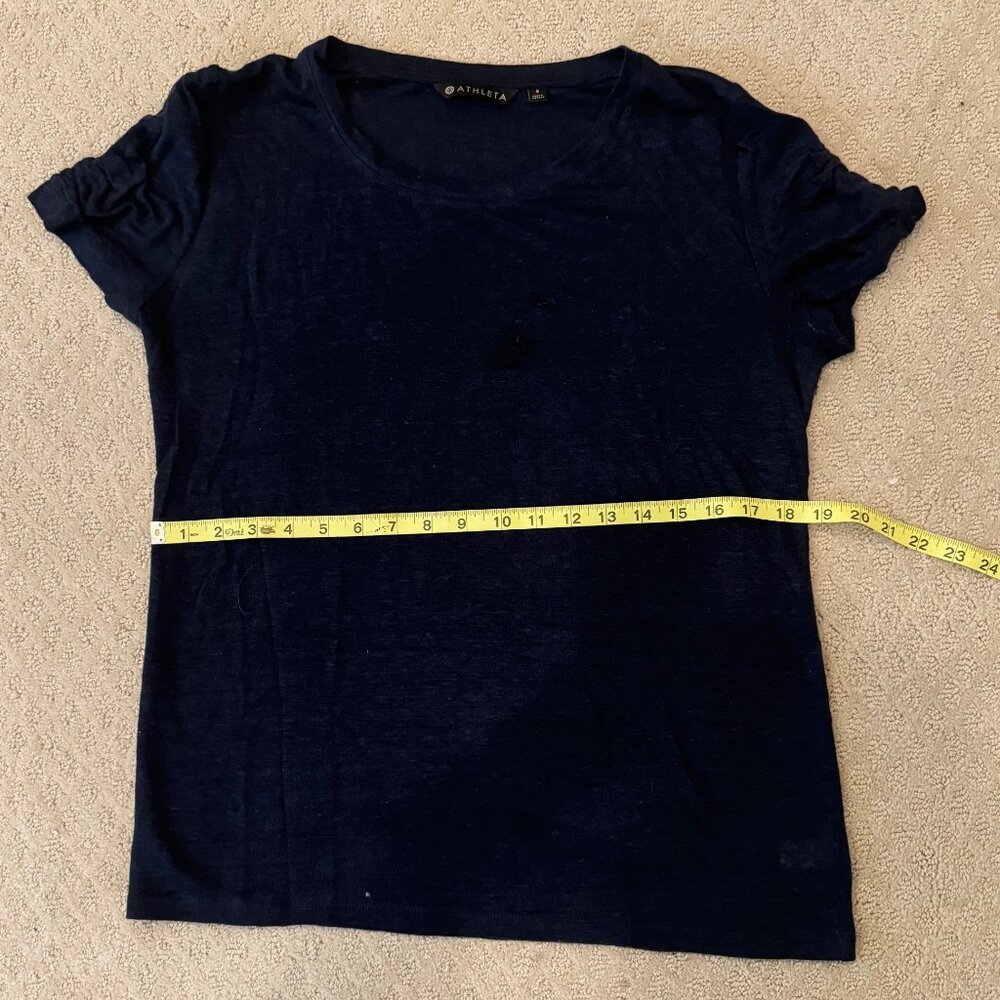 Athleta Navy 100 % Linen Cinched Sleeves Top - Small
